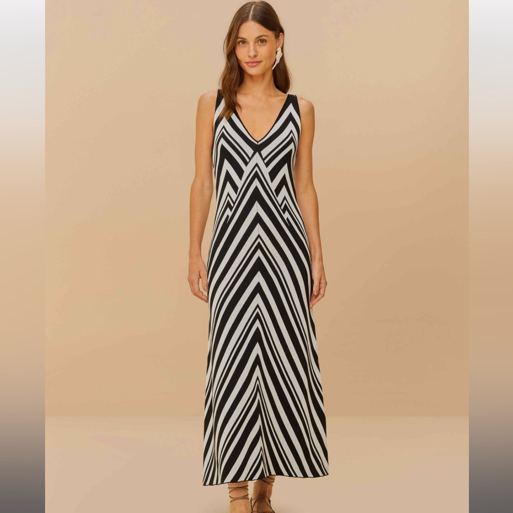 NWT Farm Rio Black And White Stripes Knit Midi Dress
